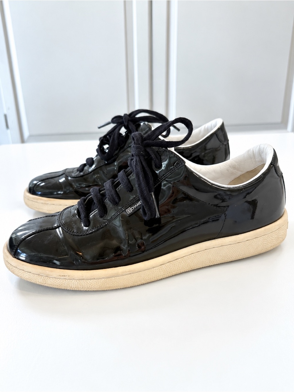 Chanel Sport Line Black Patent Leather Low Top Sneakers EU 38 US 7.5